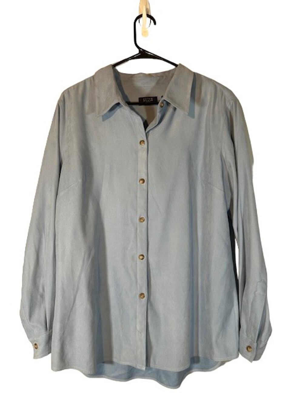 Liz Claiborne Crazy Horse Blue Long Sleeve Blue Button Down Shirt Women Sz L